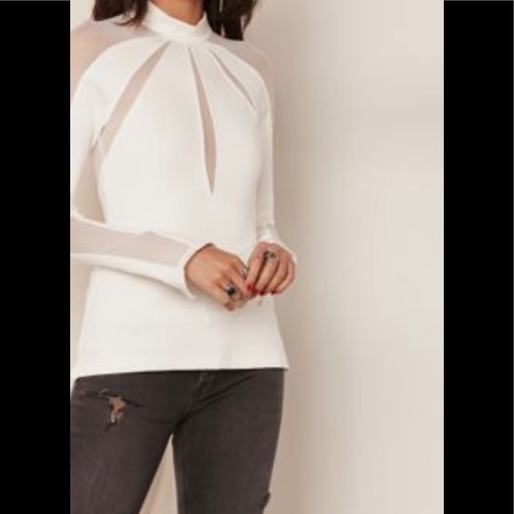 FREE PEOPLE Monarch' Mock Neck Mesh Inset Long Sleeve Blouse Ballet Top, Zipper - Picture 7 of 12